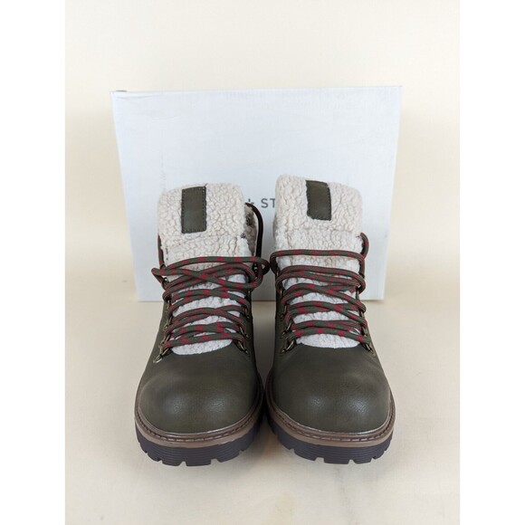Sun Stone Glenn Winter Boots Mens 7.5 M Olive Faux Fur Trimmed Lace Up Shoes NWB main image 12